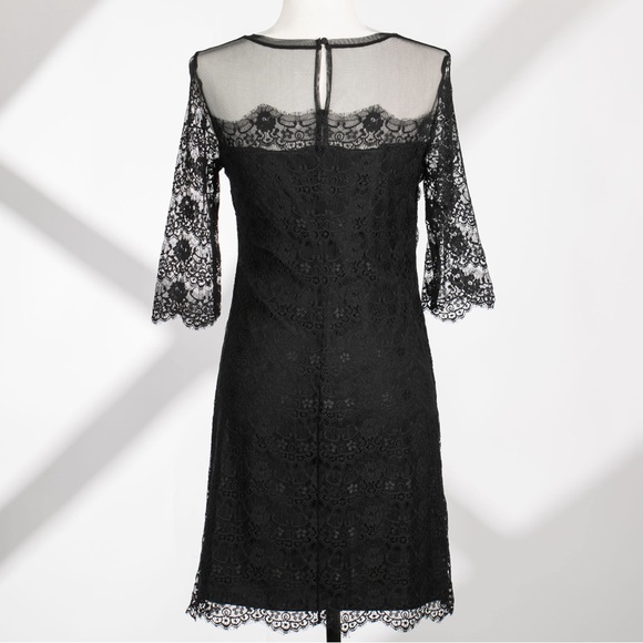 Black Lace Midi Dress with 3/4 Sleeves - Size 6 (Excellent Condition) - Picture 3 of 6